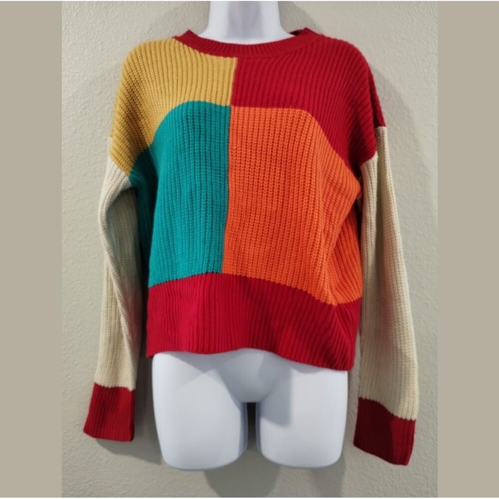 Blue B Womens Knited Sweater Size M L Colorful Red Yellow Orange Green Cream